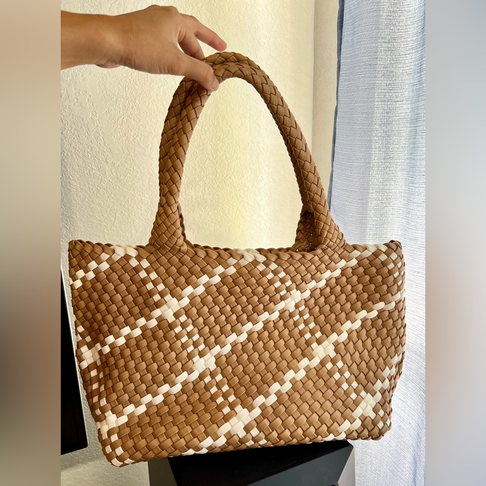Handwoven Vegan Leather Tote Bag with Small Handmade Purse